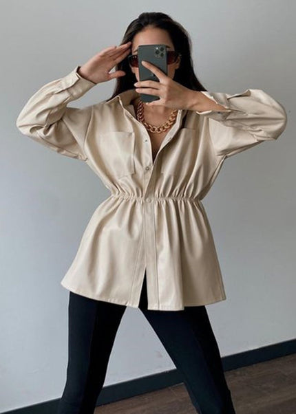 Snap Down Collared Jacket - Trendsi