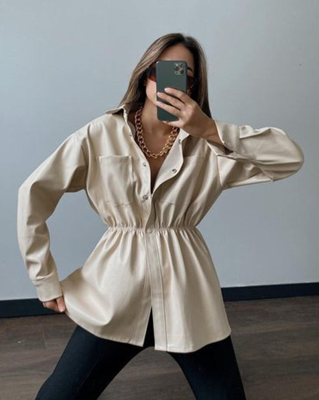 Snap Down Collared Jacket - Trendsi