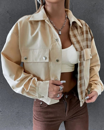 Snap Down Color Block Plaid Jacket - Trendsi
