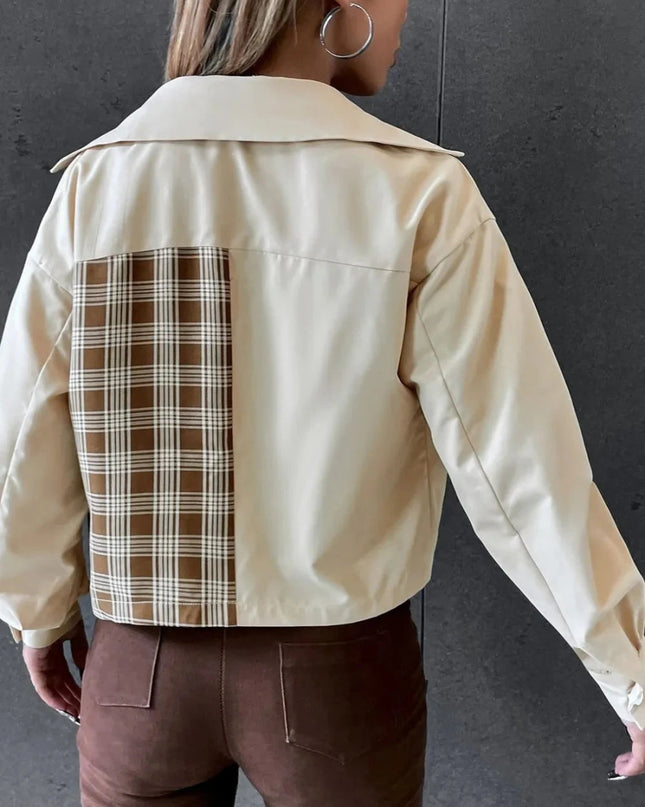 Snap Down Color Block Plaid Jacket - Trendsi