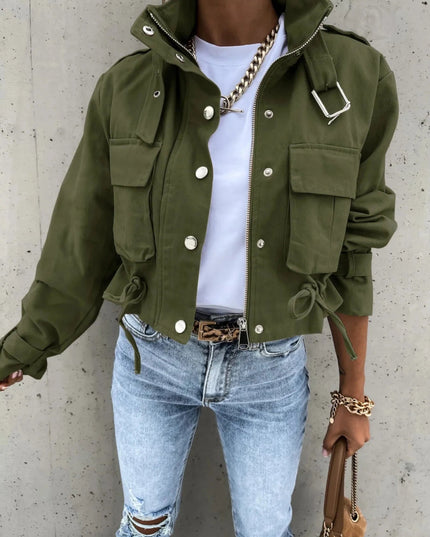 Snap Down Long Sleeve Jacket - Trendsi