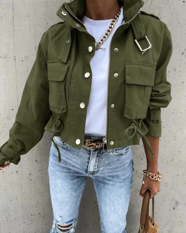 Snap Down Long Sleeve Jacket - Trendsi