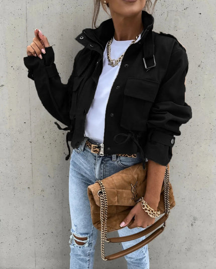 Snap Down Long Sleeve Jacket - Trendsi