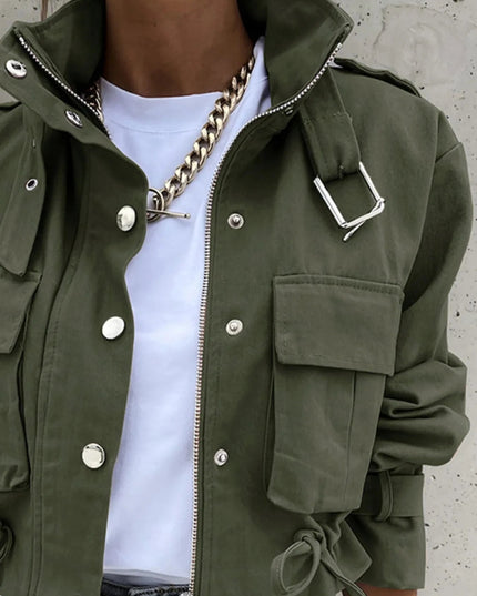 Snap Down Long Sleeve Jacket - Trendsi