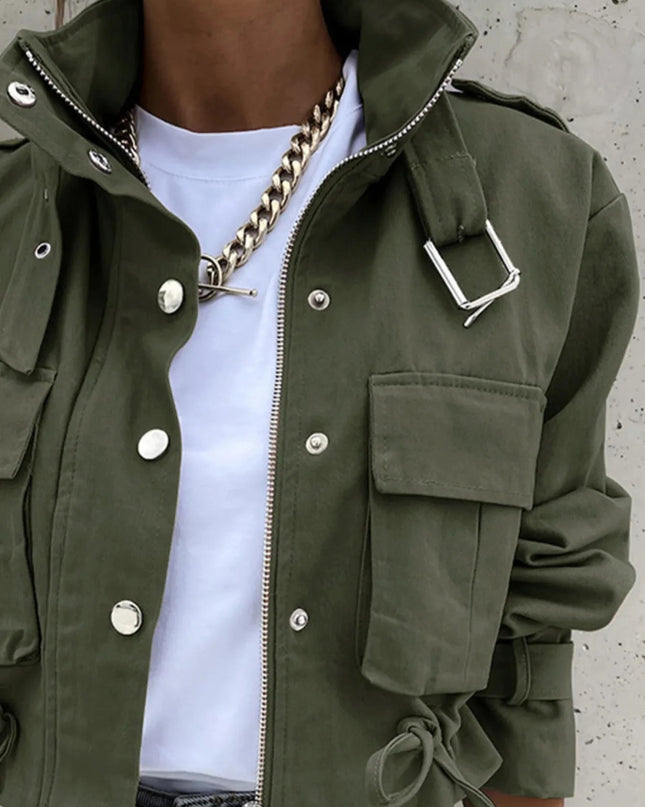 Snap Down Long Sleeve Jacket - Trendsi