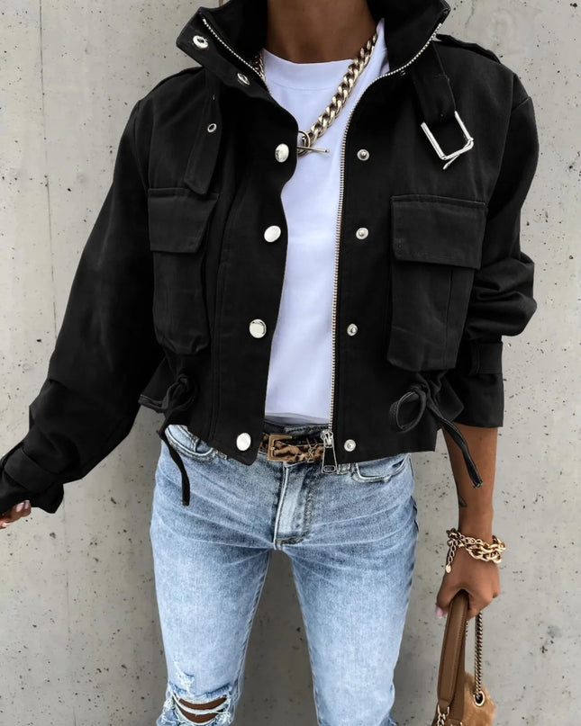 Snap Down Long Sleeve Jacket - Trendsi