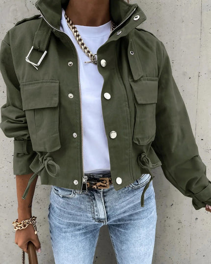 Snap Down Long Sleeve Jacket - Trendsi