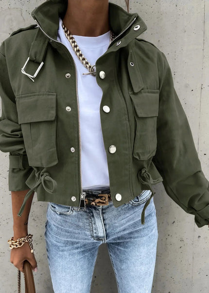 Snap Down Long Sleeve Jacket - Trendsi