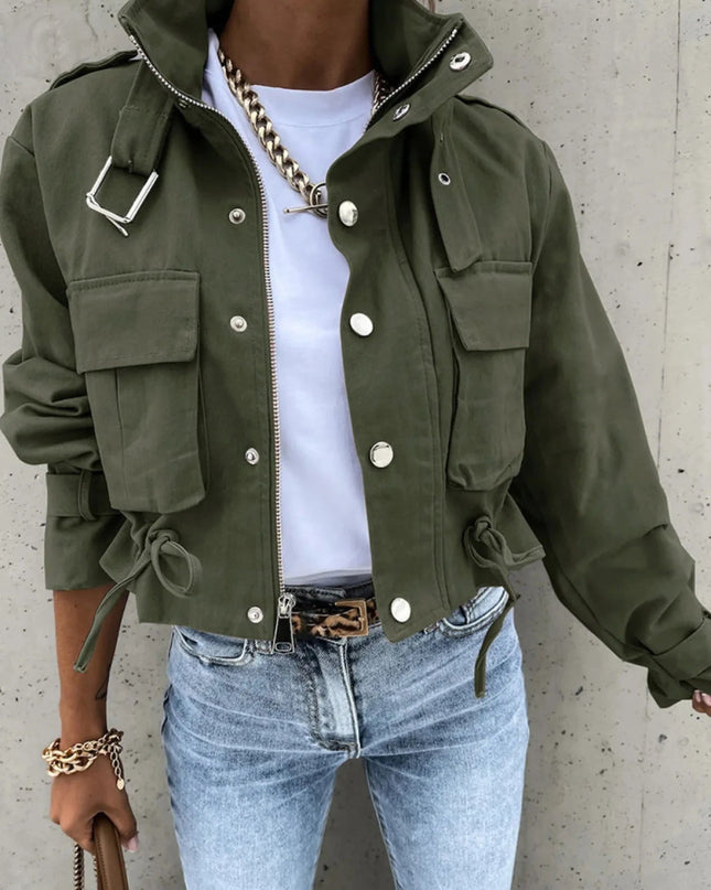 Snap Down Long Sleeve Jacket - Trendsi