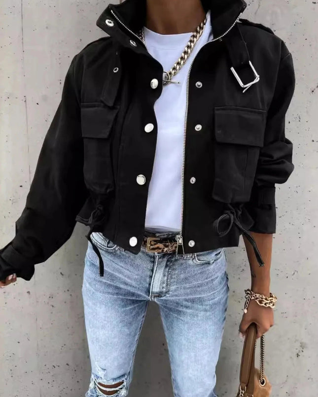 Snap Down Long Sleeve Jacket - Trendsi