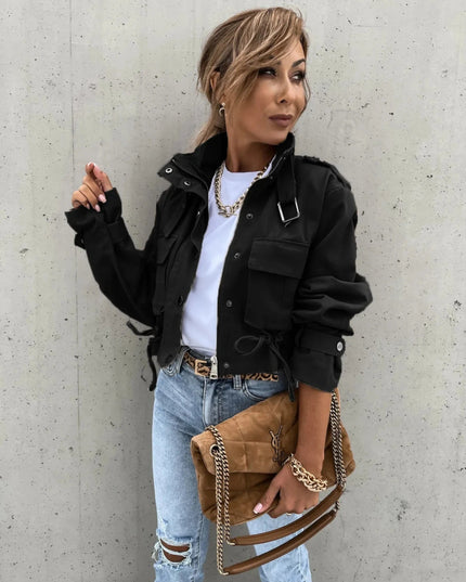 Snap Down Long Sleeve Jacket - Trendsi