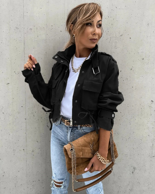 Snap Down Long Sleeve Jacket - Trendsi