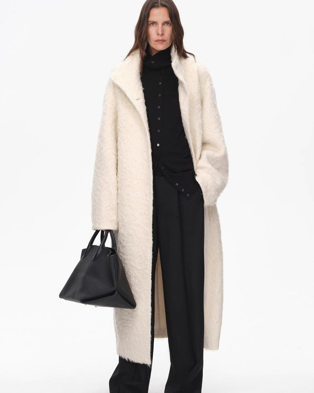 "Song of Snowland" Women’s Mohair Wool Stand Collar Coat – Autumn & Winter Loose Coat - Wool Coat - Firelady Fur