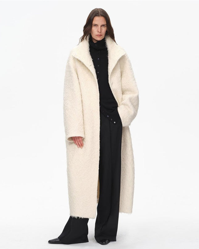 "Song of Snowland" Women’s Mohair Wool Stand Collar Coat – Autumn & Winter Loose Coat - Wool Coat - Firelady Fur