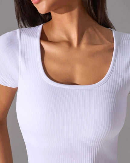 Square Neck Active T-Shirt with Detachable Chest Pads - Trendsi