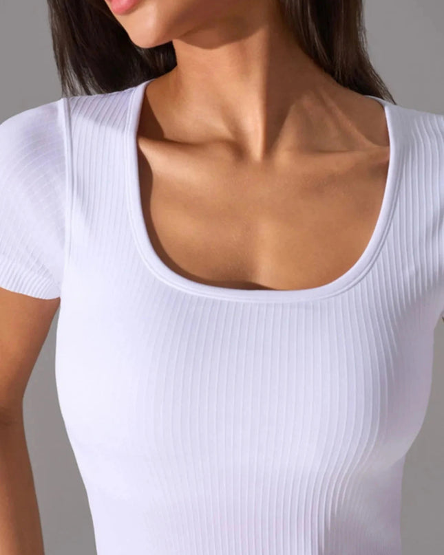 Square Neck Active T-Shirt with Detachable Chest Pads - Trendsi