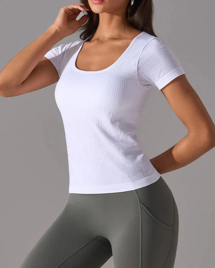Square Neck Active T-Shirt with Detachable Chest Pads - Trendsi
