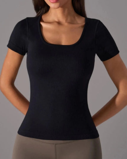 Square Neck Active T-Shirt with Detachable Chest Pads - Trendsi