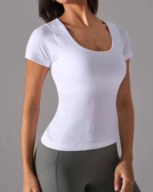 Square Neck Active T-Shirt with Detachable Chest Pads - Trendsi