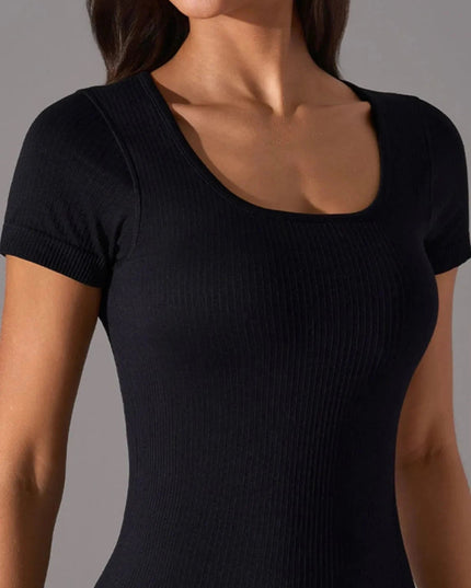 Square Neck Active T-Shirt with Detachable Chest Pads - Trendsi