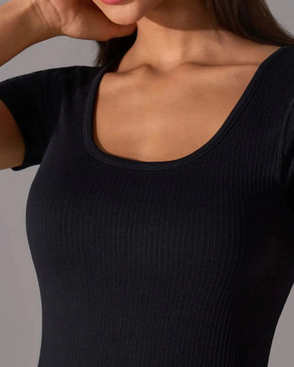 Square Neck Active T-Shirt with Detachable Chest Pads - Trendsi