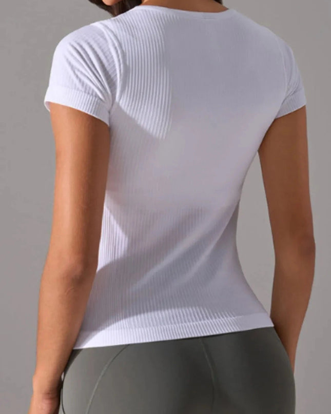Square Neck Active T-Shirt with Detachable Chest Pads - Trendsi