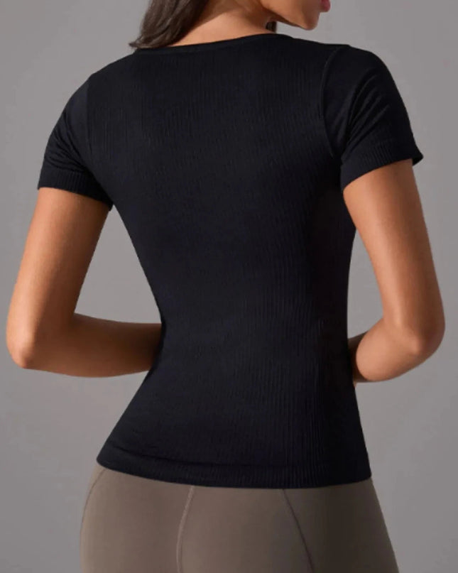 Square Neck Active T-Shirt with Detachable Chest Pads - Trendsi