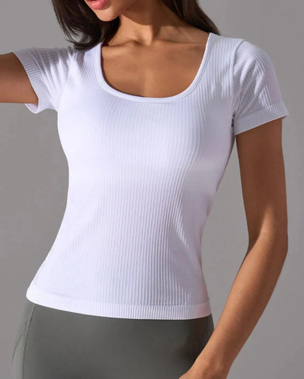 Square Neck Active T-Shirt with Detachable Chest Pads - Trendsi