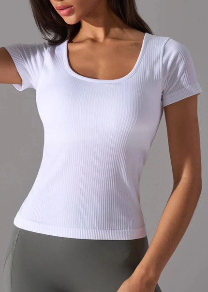 Square Neck Active T-Shirt with Detachable Chest Pads - Trendsi