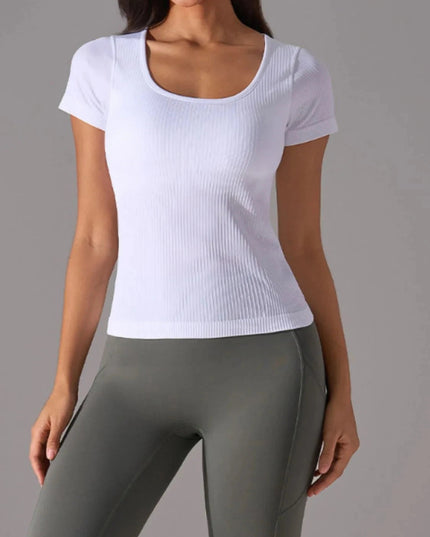 Square Neck Active T-Shirt with Detachable Chest Pads - Trendsi