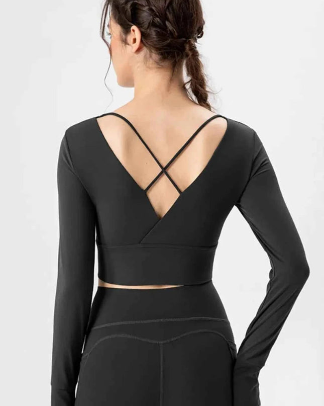 Square Neck Crisscross Active T-Shirt - Trendsi