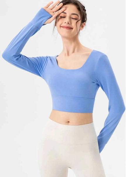 Square Neck Crisscross Active T-Shirt - Trendsi