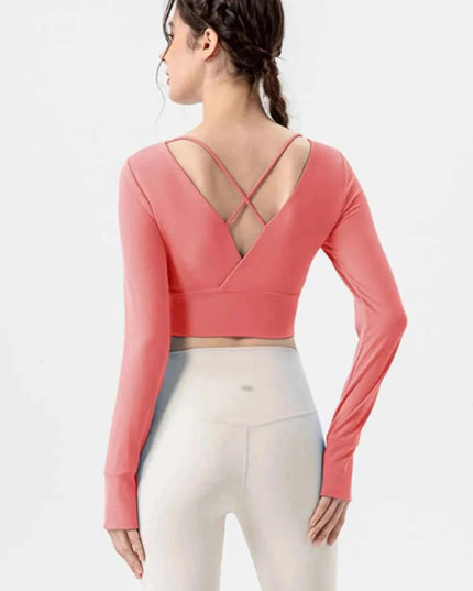 Square Neck Crisscross Active T-Shirt - Trendsi