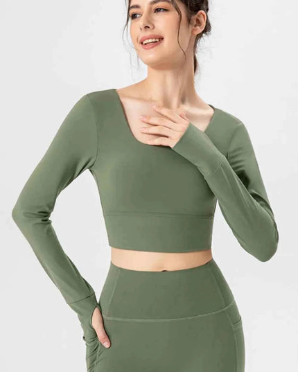 Square Neck Crisscross Active T-Shirt - Trendsi