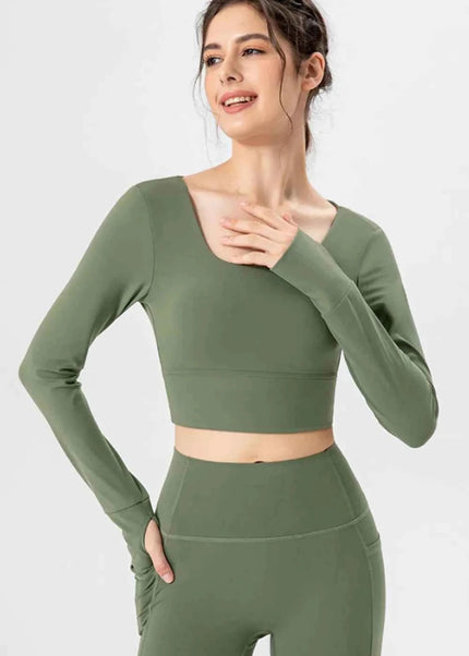 Square Neck Crisscross Active T-Shirt - Trendsi