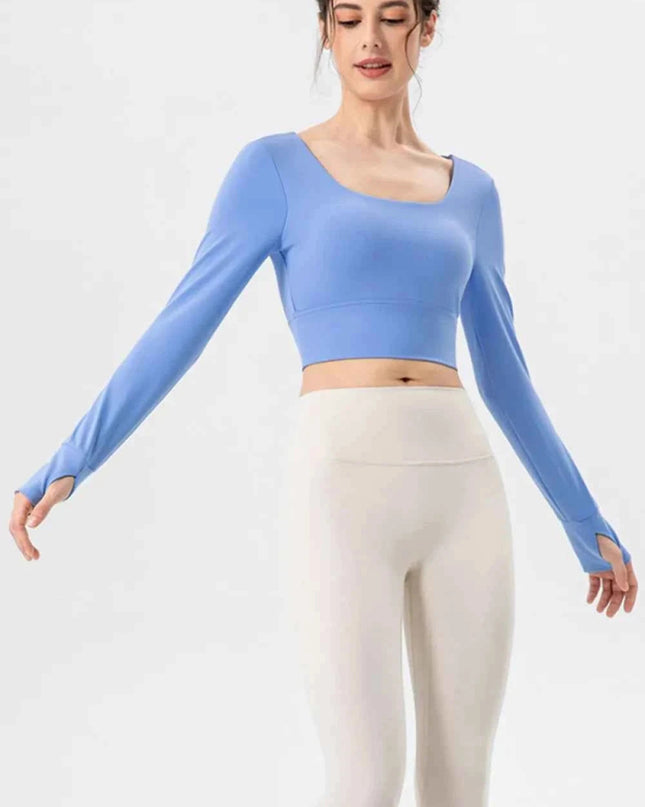 Square Neck Crisscross Active T-Shirt - Trendsi