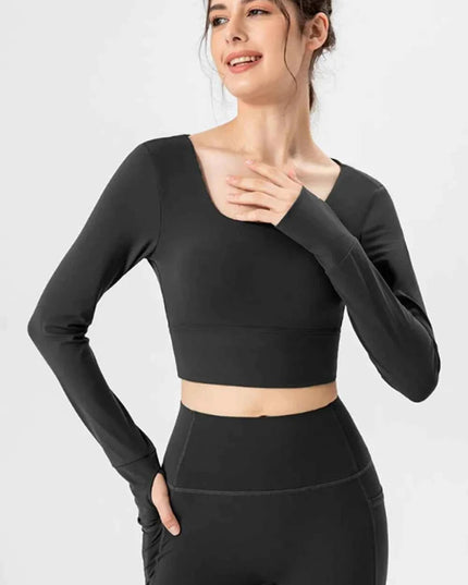 Square Neck Crisscross Active T-Shirt - Trendsi