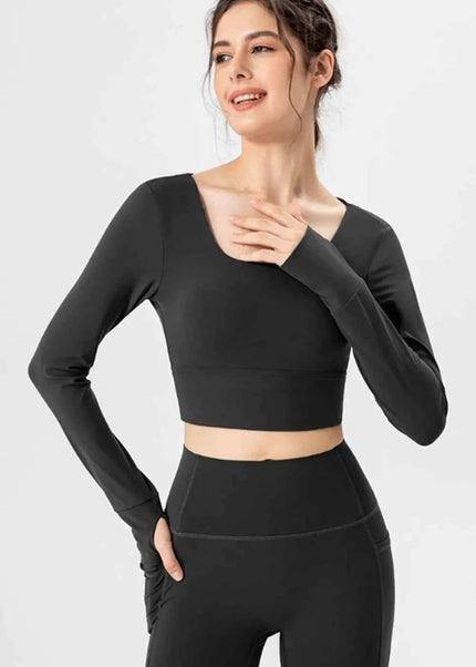 Square Neck Crisscross Active T-Shirt - Trendsi