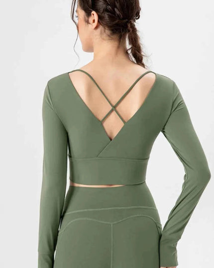 Square Neck Crisscross Active T-Shirt - Trendsi