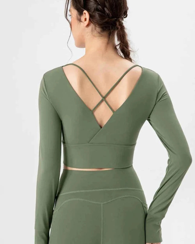 Square Neck Crisscross Active T-Shirt - Trendsi