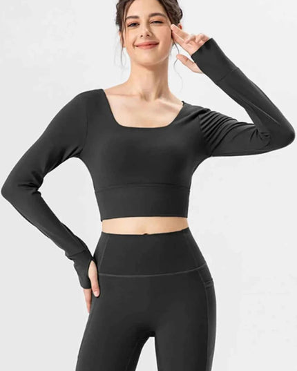 Square Neck Crisscross Active T-Shirt - Trendsi