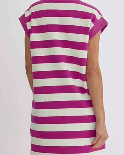 Stripe Cap Sleeve Pocketed Shift Tee Dress - Trendsi
