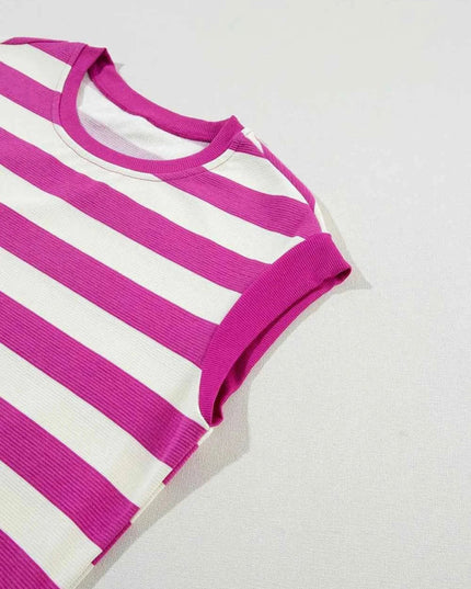 Stripe Cap Sleeve Pocketed Shift Tee Dress - Trendsi