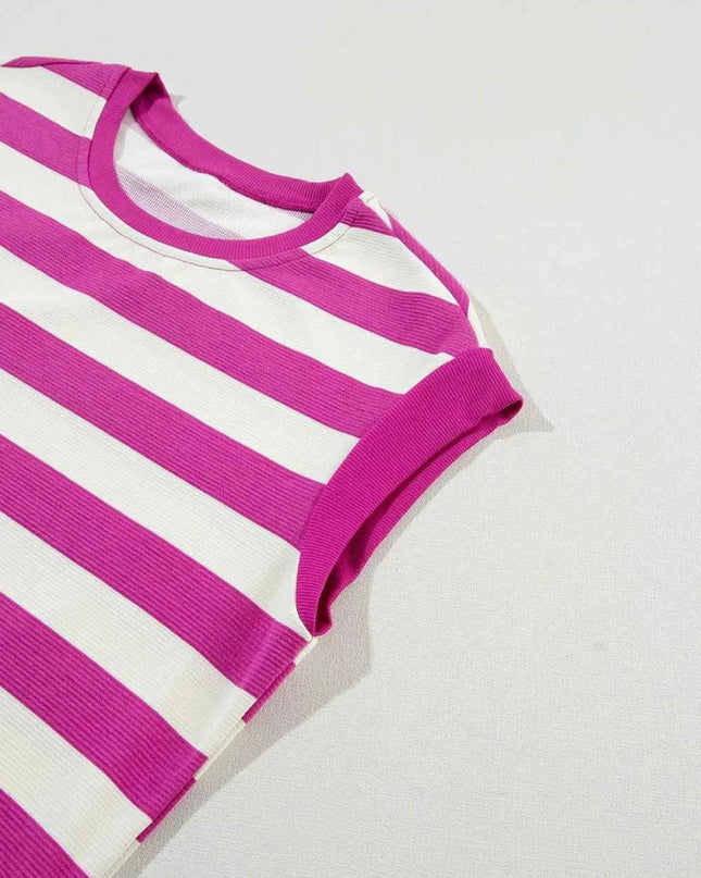 Stripe Cap Sleeve Pocketed Shift Tee Dress - Trendsi