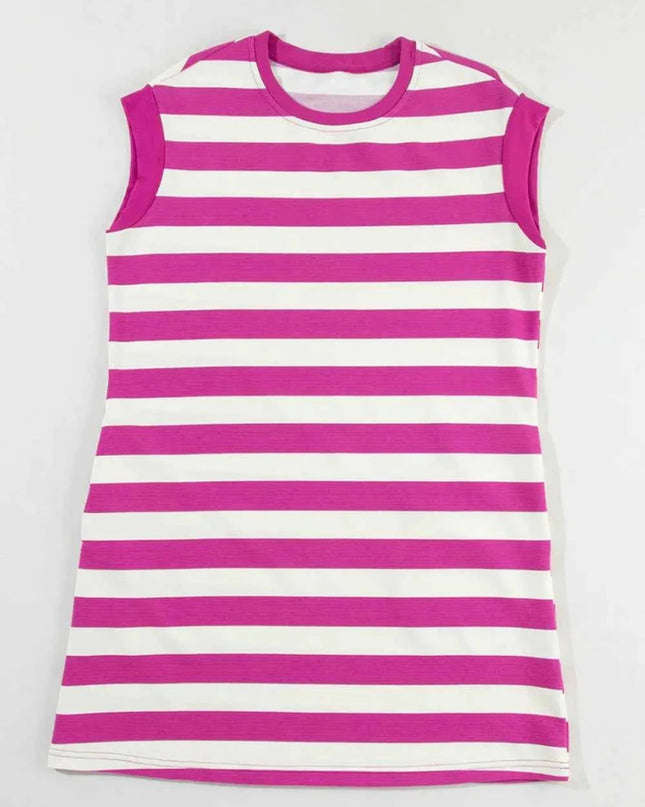 Stripe Cap Sleeve Pocketed Shift Tee Dress - Trendsi