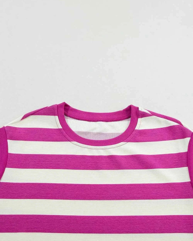 Stripe Cap Sleeve Pocketed Shift Tee Dress - Trendsi