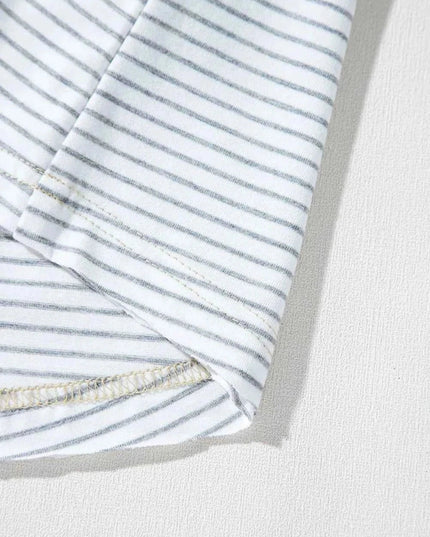 Stripe Floral Insert Sleeves Contrast Round Neck Tee - Trendsi