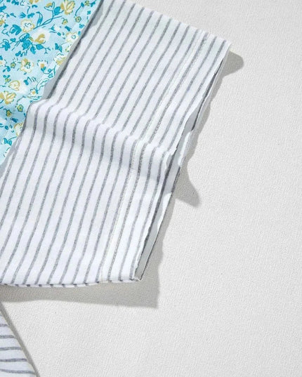 Stripe Floral Insert Sleeves Contrast Round Neck Tee - Trendsi