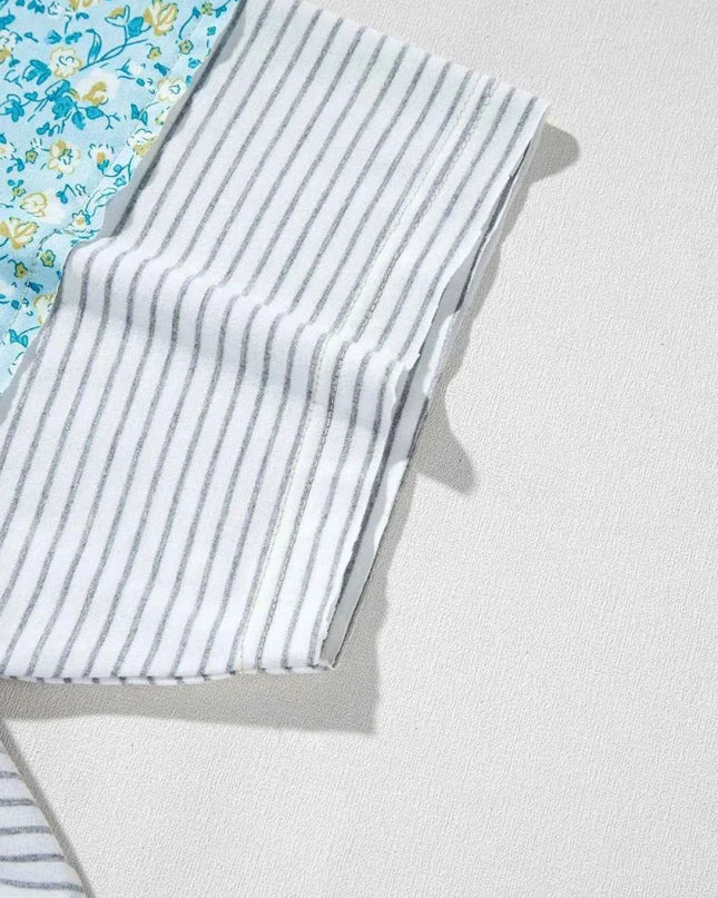 Stripe Floral Insert Sleeves Contrast Round Neck Tee - Trendsi