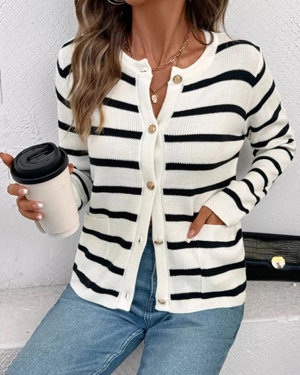 Striped Button - Front Cardigan - Trendsi